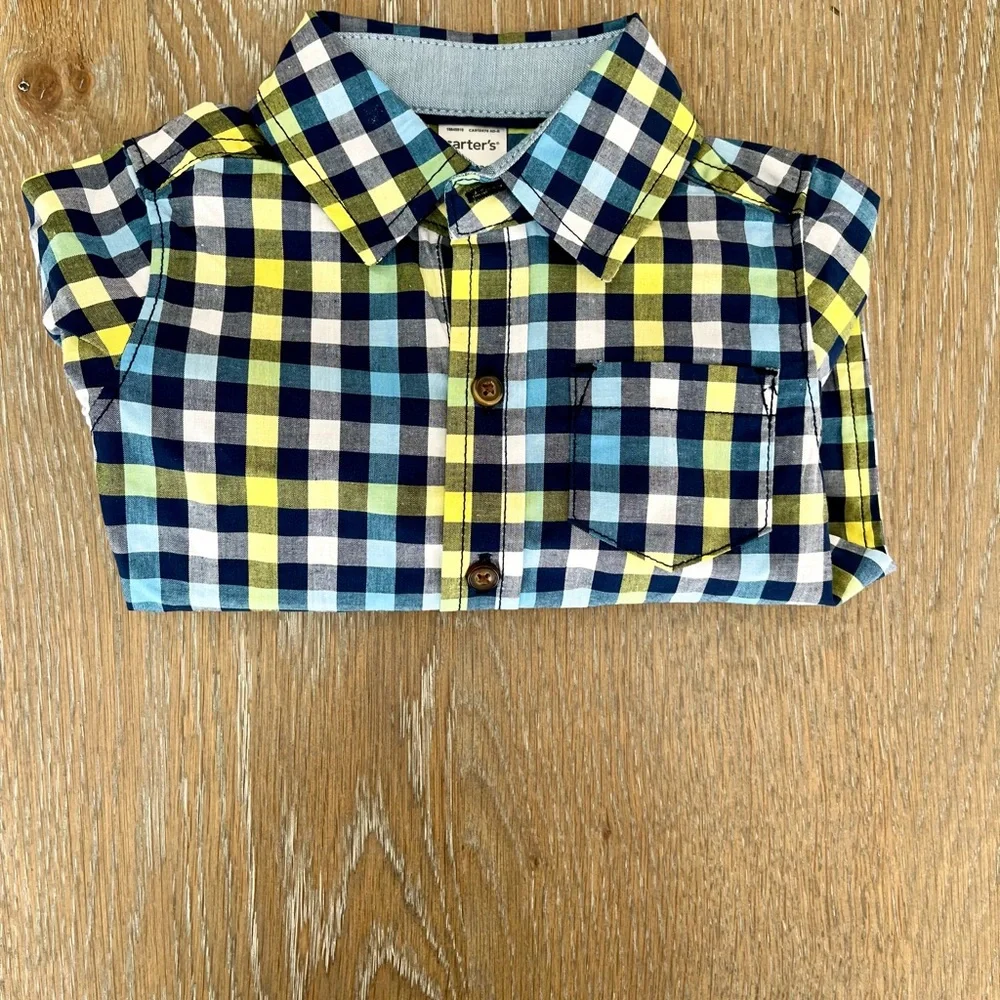 Carters Baby Button Down Blue and Yellow Plaid shirt size 12m, NWT‎